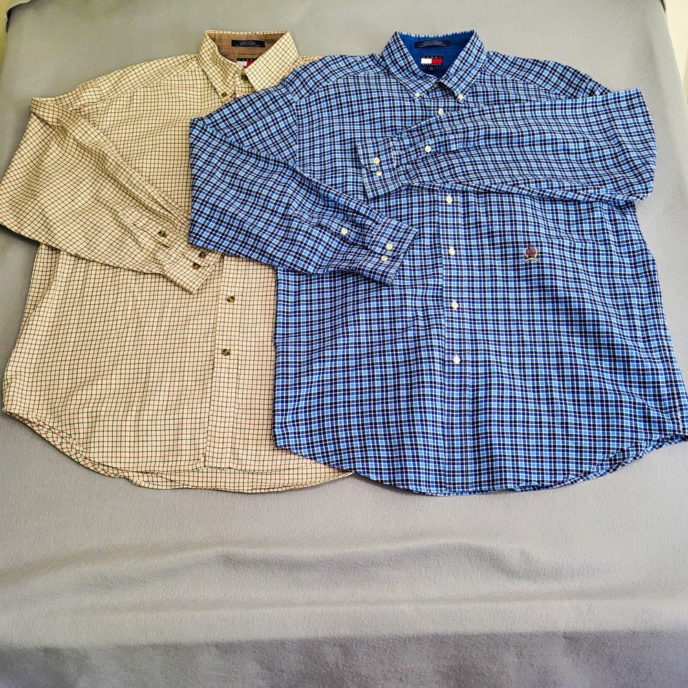 VTG Tommy Hilfiger Long Sleeve Button Down Shirt Crest Logo Lot Of 2 Men's L